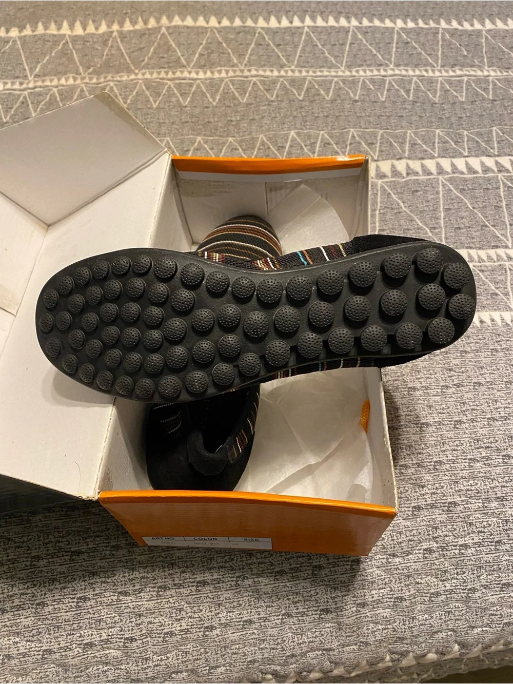 Bernie Mev black striped slip ons